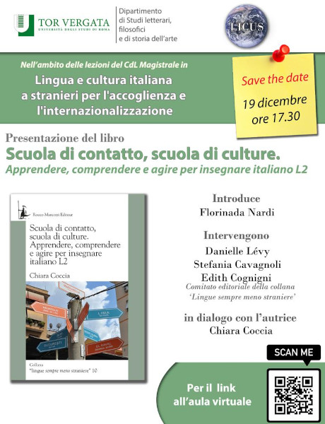 SCUOLA DI CONTATTO, SCUOLE DI CULTURE – Apprendere, Comprendere e Agire per insegnare Italiano L2 – 19 Dicembre – Ore 17,30
