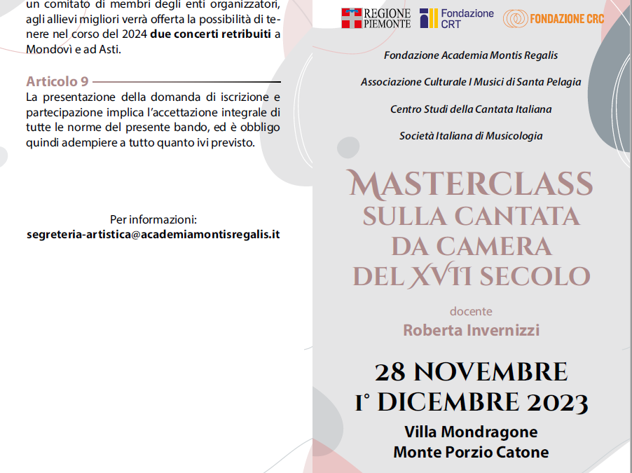 Masterclass sulla cantata da camera del XVII secolo