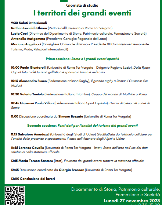 Iniziativa “I territori dei grandi eventi” 27 novembre 2023